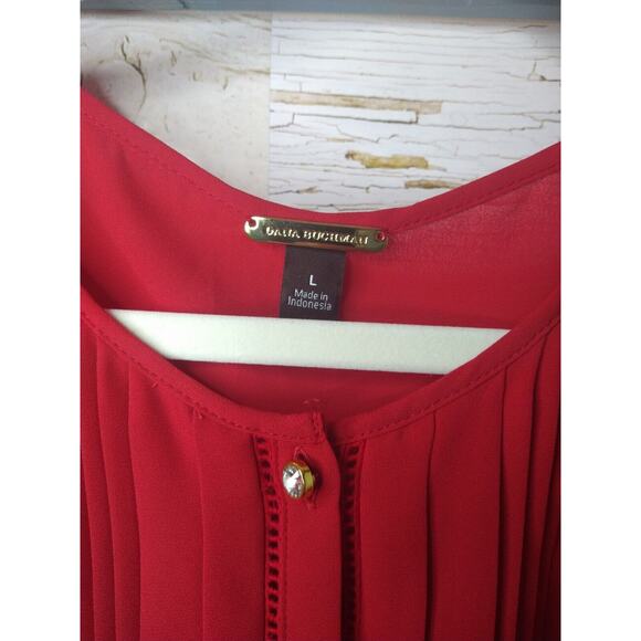 Dana Buchman Sz L Red Chiffon Slouch Shoulder Tuxedo Pleat Button Down Shirt - Picture 4 of 7